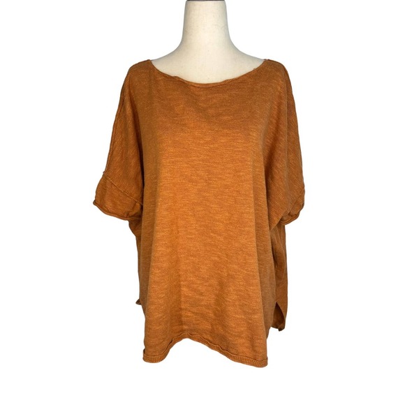 Free People Tops - Free People Beach Oversized Tunic Short Sleeve Summer Knit Shirt Rust Crew Neck